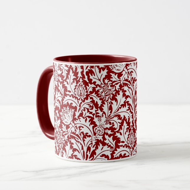 William Morris Thistledamast, röd mörk - & vit Mugg (Framsida vänster)