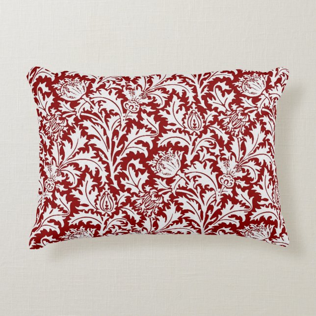 William Morris Thistledamast, röd mörk - & vit Prydnadskudde (Framsidan)