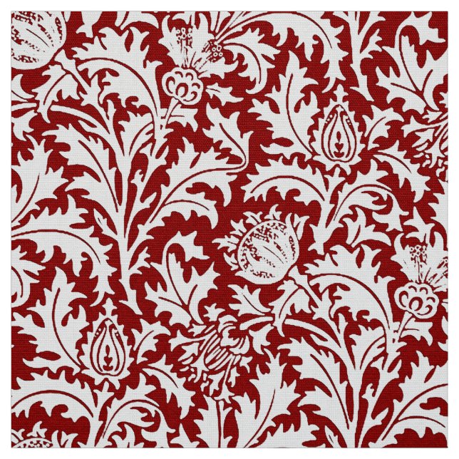 William Morris Thistledamast, röd mörk - & vit Tyg (Provkarta)