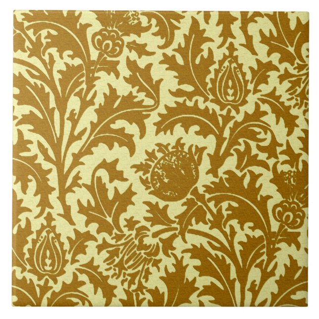 William Morris Thistledamast, senapsgultt guld Kakelplatta (Framsidan)