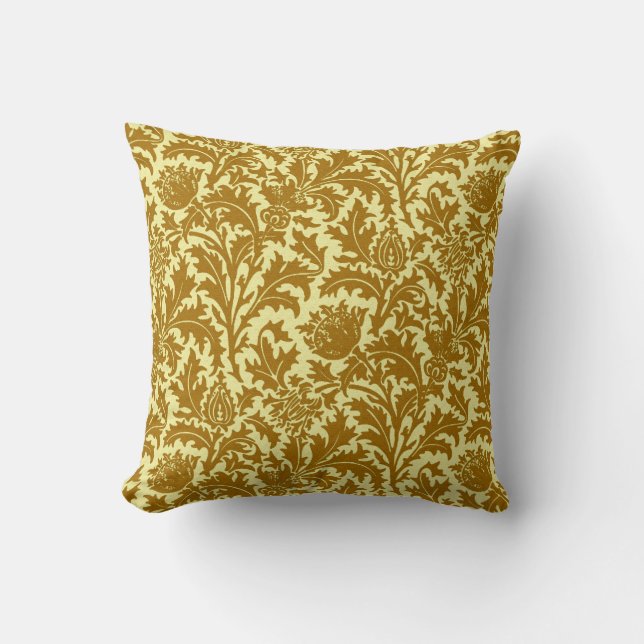 William Morris Thistledamast, senapsgultt guld Kudde (Framsida)