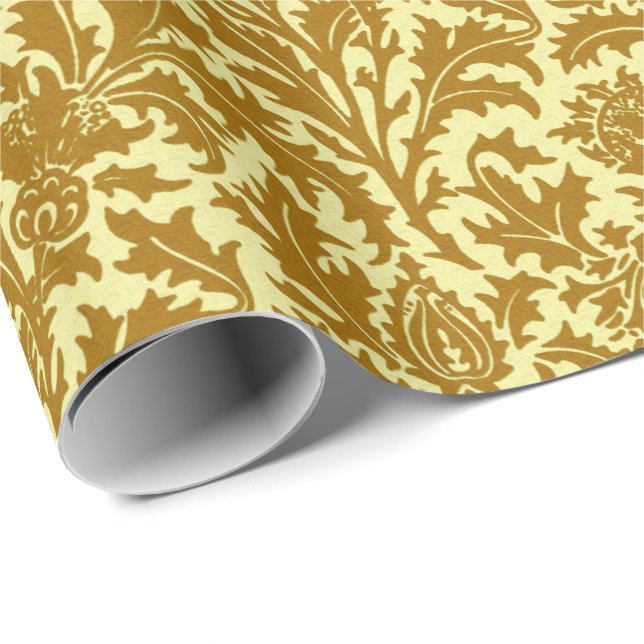William Morris Thistledamast, senapsgultt guld Presentpapper (Rullad Hörn)