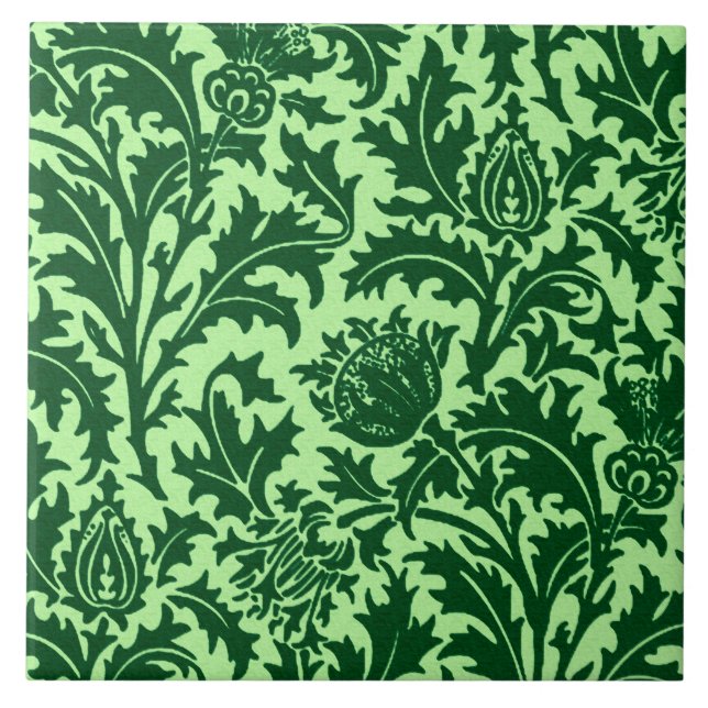 William Morris Thistledamast, smaragdgrönt Kakelplatta (Framsidan)
