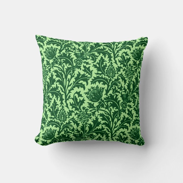 William Morris Thistledamast, smaragdgrönt Kudde (Framsida)