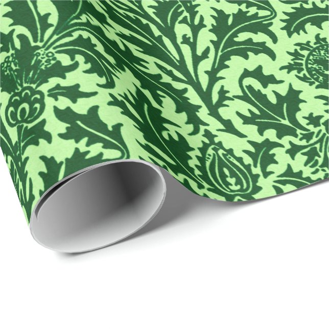 William Morris Thistledamast, smaragdgrönt Presentpapper (Rullad Hörn)