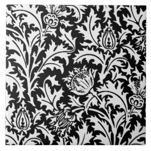 William Morris Thistledamast som är svartvit Kakelplatta
