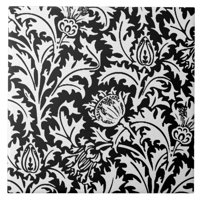 William Morris Thistledamast som är svartvit Kakelplatta (Framsidan)