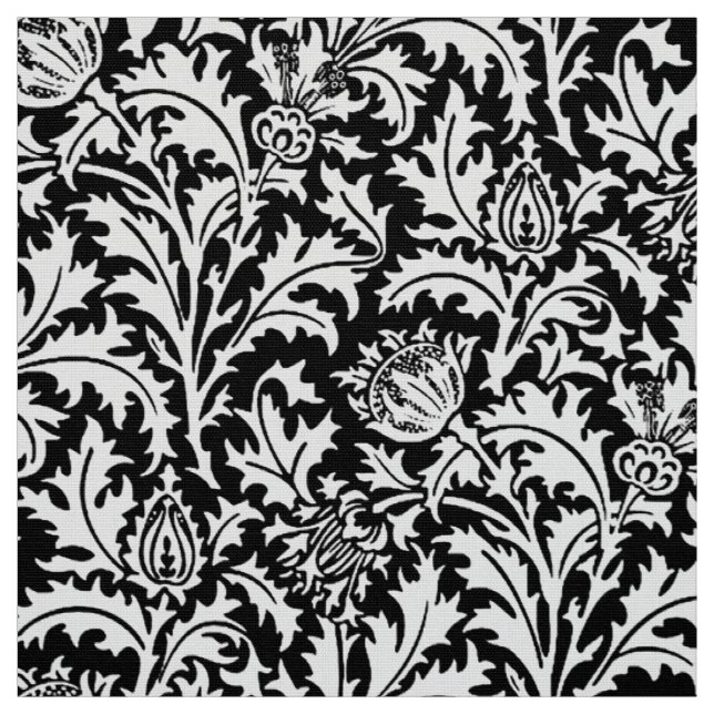 William Morris Thistledamast som är svartvit Tyg (Provkarta)