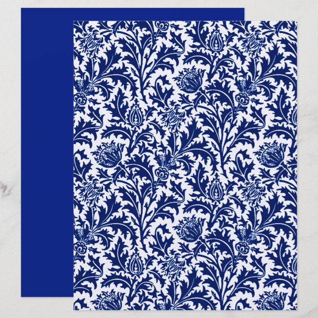 William Morris Tistel Damast, Koboltblå & Vit (Fram/baksida)