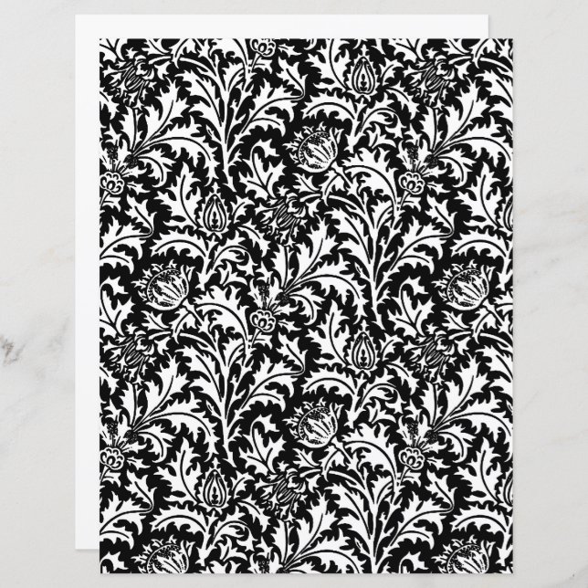 William Morris Tistel Damast, Svart och Vitt (Fram/baksida)