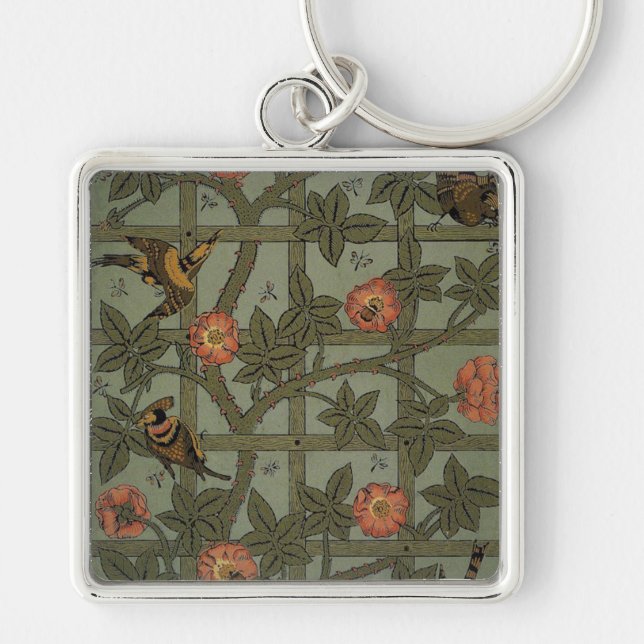 William Morris Trädgårdstapet Konst Fyrkantig Silverfärgad Nyckelring (Framsidan)