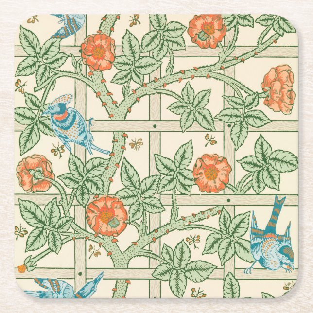 William Morris Trellis Victorian Wallpaper Underlägg Papper Kvadrat (Framsidan)