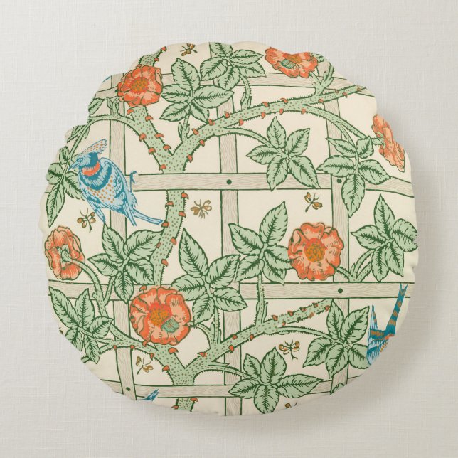 William Morris Trellis viktoriansk tapet Rund Kudde (Framsidan)
