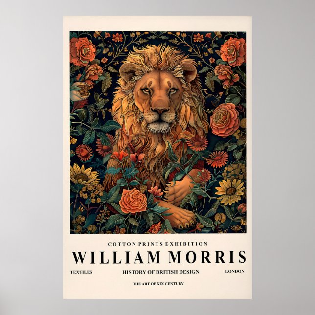 William Morris tryck, Blommig lejon affisch, Mörk Poster (Framsidan)