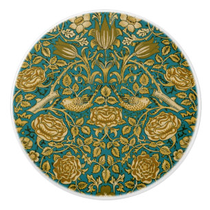 William Morris Tudor Rose Mönster Blå Guld Knopp