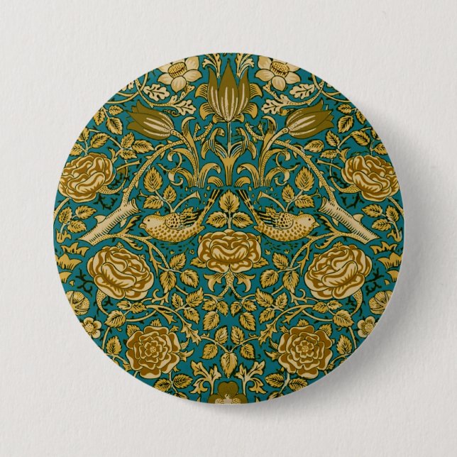 William Morris Tudor Rose-mönster Blått Guld Knapp (Framsida)