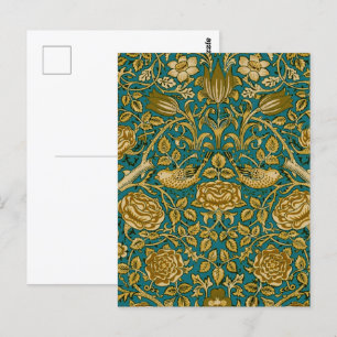 William Morris Tudurrosmönster Blått Guldigt Vykort