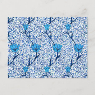 William Morris Tulip Damask, Cobalt Blue Postcard Vykort