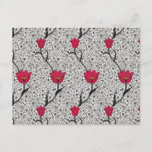 William Morris Tulip Damask, grå och röd vykort
