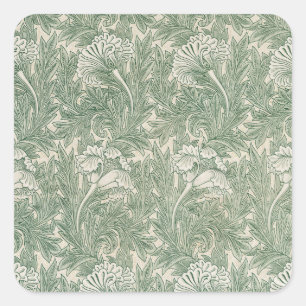 William Morris tulip tapet-grönten för textilier Fyrkantigt Klistermärke