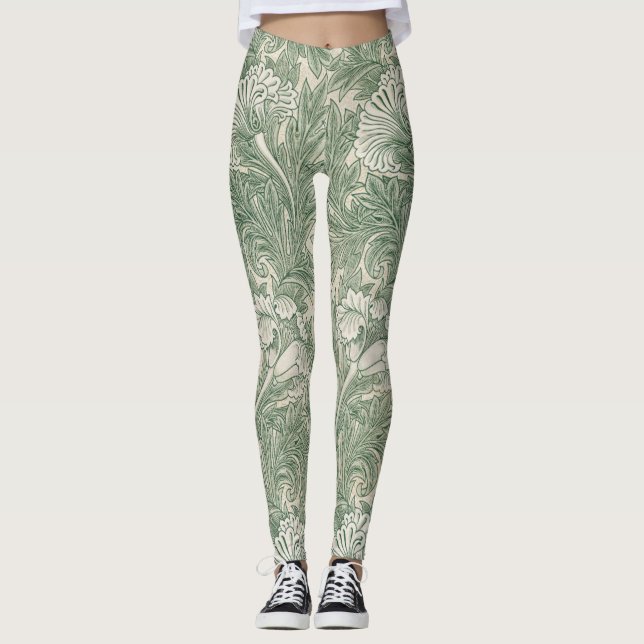 william morris tulip wallpaper textile green leggings (Framsida)