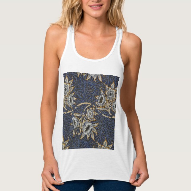 William Morris Tulip Willow Blue Mönster Linne Med Racerback (Framsida)
