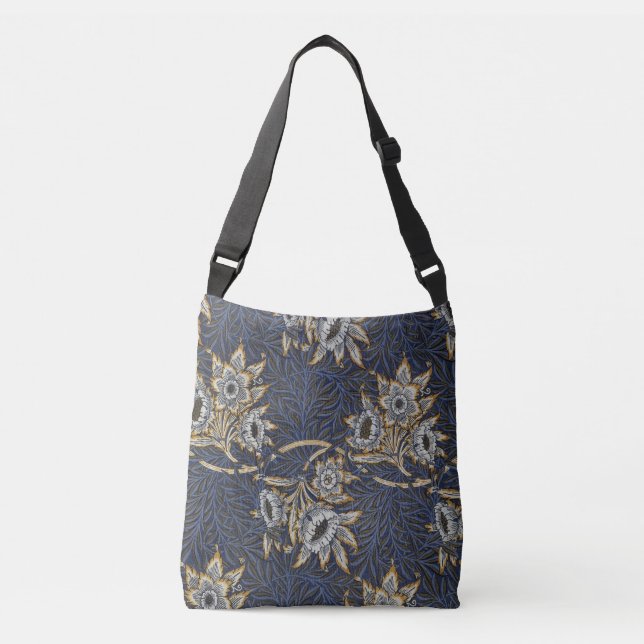 William Morris Tulpan Pilträdsmönster Blå Blommig Axelväska (Framsida)