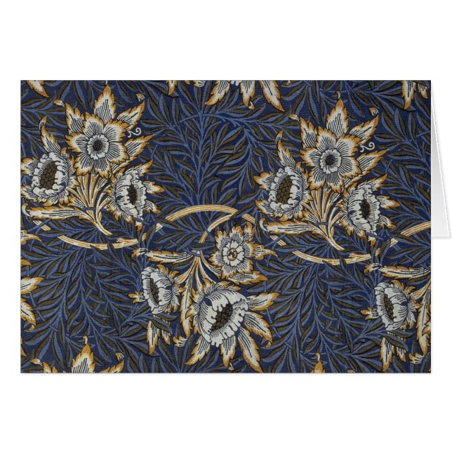 William Morris Tulpan Pilträdsmönster Blå Blommig Hälsningskort (Framsidan Horizontal)