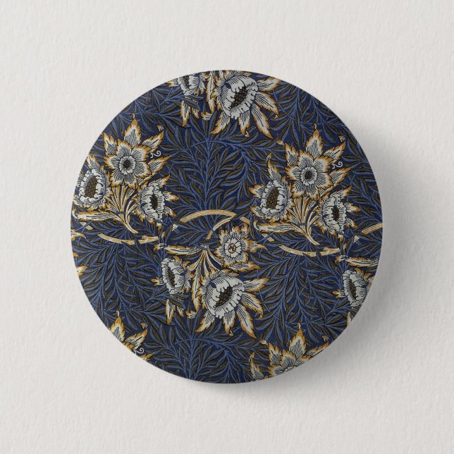 William Morris Tulpan Pilträdsmönster Blå Blommig Knapp (Framsida)