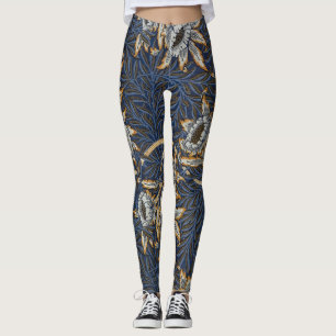 William Morris Tulpan Pilträdsmönster Blå Blommig Leggings