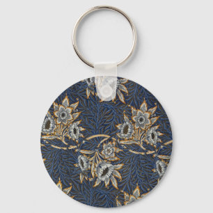 William Morris Tulpan Pilträdsmönster Blå Blommig Nyckelring