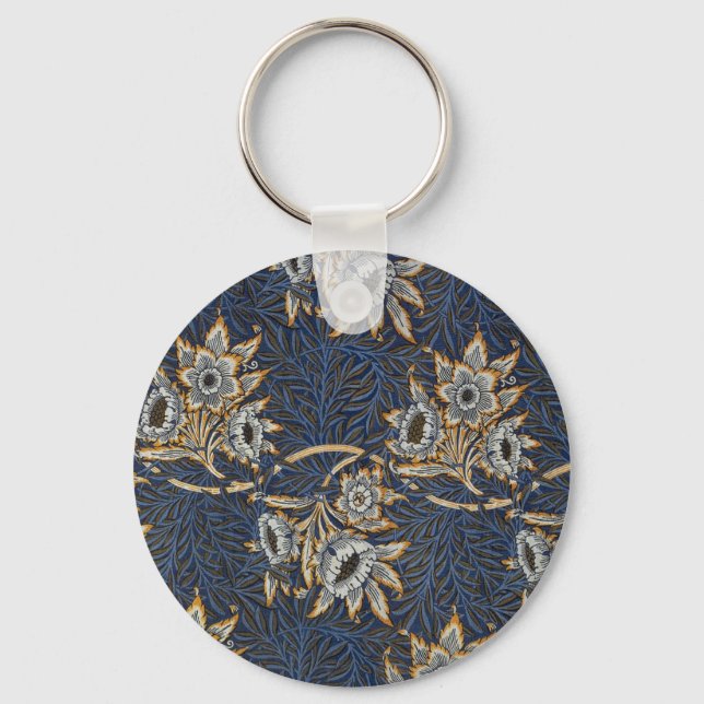 William Morris Tulpan Pilträdsmönster Blå Blommig Nyckelring (Framsida)