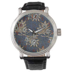 William Morris Tulpan Pilträdsmönster Blått Blommo Armbandsur