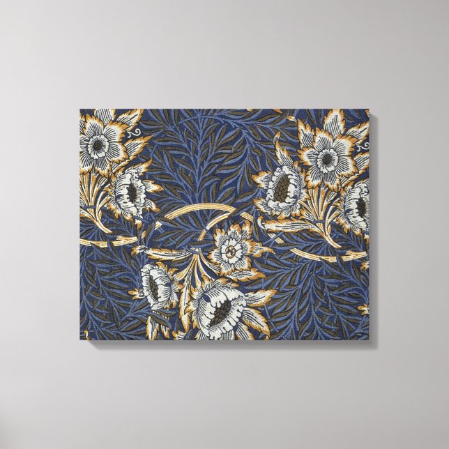 William Morris Tulpan Pilträdsmönster Blått Blommo Canvastryck (Framsida)