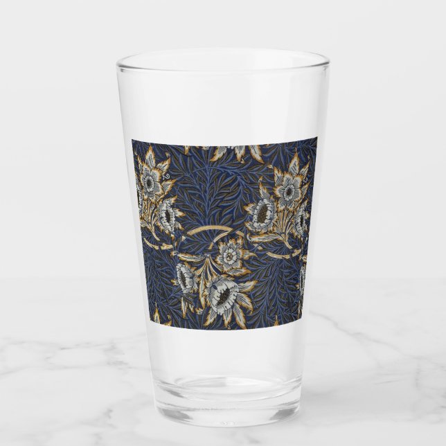 William Morris Tulpan Pilträdsmönster Blått Blommo Glaskopp (Framsida)