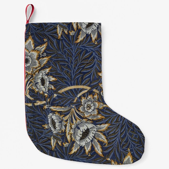 William Morris Tulpan Pilträdsmönster Blått Blommo Liten Julstrumpa (Framsidan)
