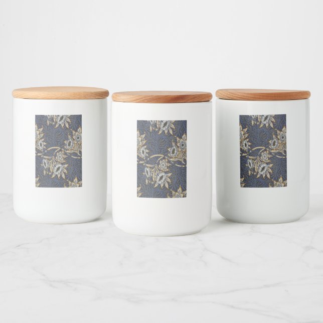 William Morris Tulpan Pilträdsmönster Blått Blommo Mat Etikett (Flaskor)
