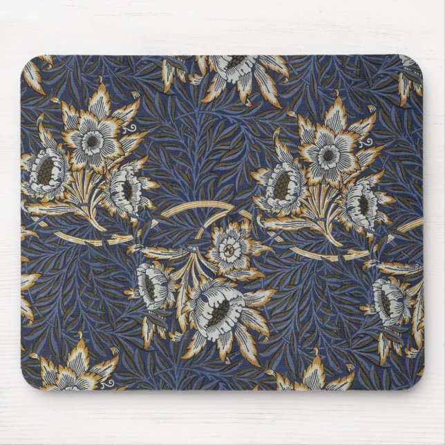 William Morris Tulpan Pilträdsmönster Blått Blommo Musmatta (Framsidan)