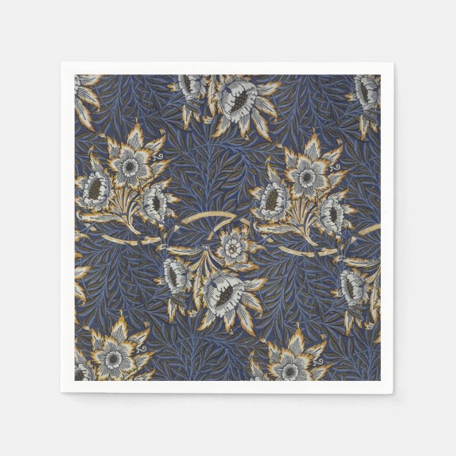 William Morris Tulpan Pilträdsmönster Blått Blommo Pappersservett (Framsidan)