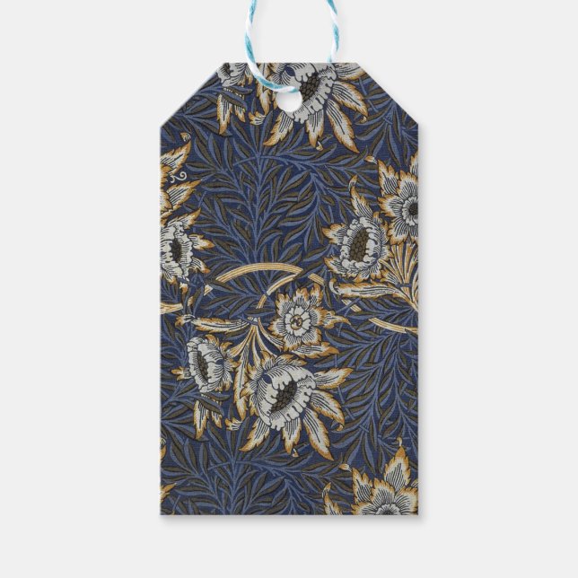 William Morris Tulpan Pilträdsmönster Blått Blommo Presentetikett (Framsidan)