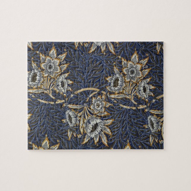 William Morris Tulpan Pilträdsmönster Blått Blommo Pussel (Horisontell)