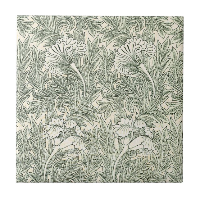 William Morris Tulpan Tapet Klassisk Grön Kakelplatta (Framsidan)