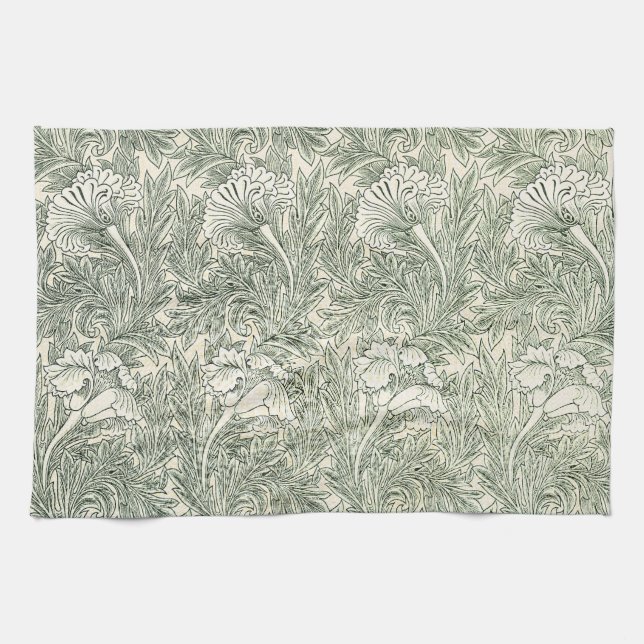 William Morris Tulpan Tapet Klassisk Grön Kökshandduk (Horisontell)