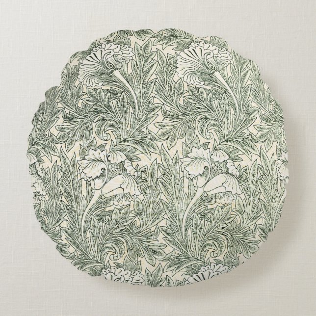 William Morris Tulpan Tapet Klassisk Grön Rund Kudde (Framsidan)