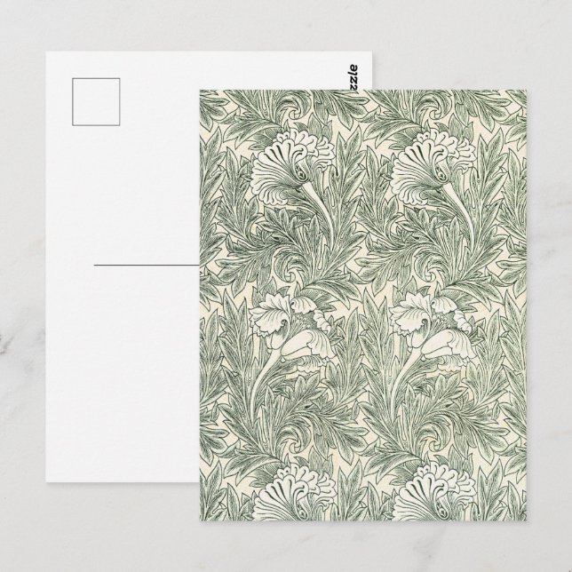 William Morris Tulpan Tapet Klassisk Grön Vykort (Fram/baksida)
