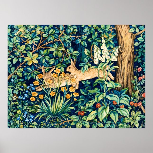 William Morris "Två harar" Vilda kaniner  Poster (Framsidan)