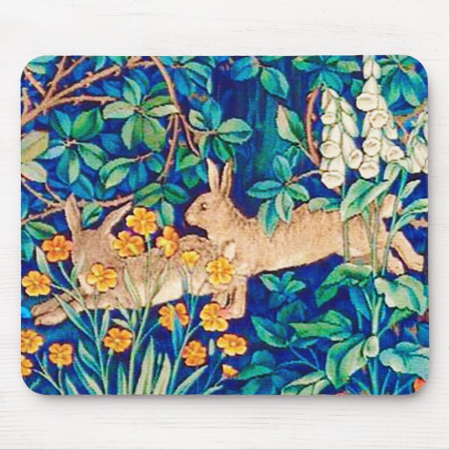 William Morris "Two Hares" - Kaniner i en skog Musmatta (Framsidan)