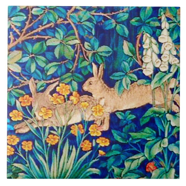 William Morris ’Two Hares’ - Vild Rabbits Kakelplatta (Framsidan)