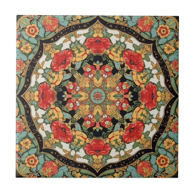 William Morris Vallmo Art Nouveau blommönster Kakelplatta (Framsidan)