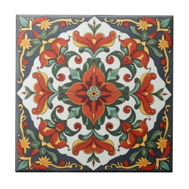 William Morris Vallmo Art Nouveau blommönster Kakelplatta (Framsidan)